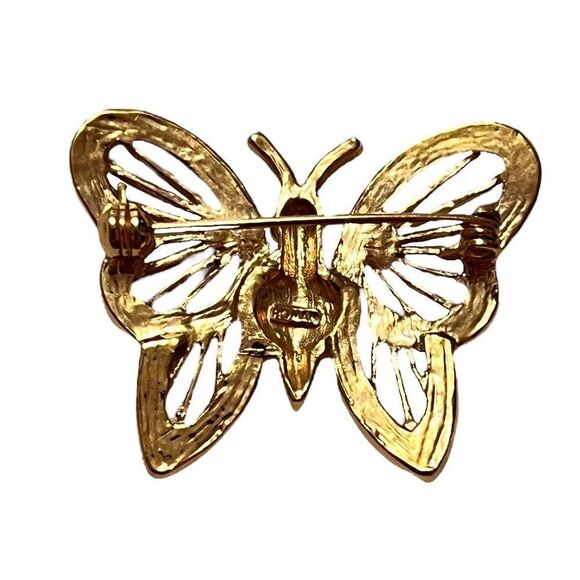 Vintage Roman Gold Tone Rhinestone Butterfly Brooch - Picture 2 of 3